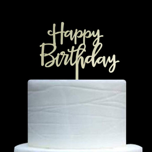 Happy Birthday Cake Topper - Birthday Party Decorations, Mirror Gold Acrylic