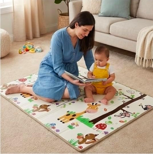 KRAAS Foldable Baby Play Mat, Portable Non-Slip Waterproof Reversible Playmat with Soft Cushioning,