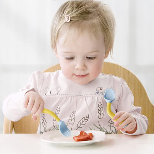 Toddler Utensils with Travel Case, Baby Spoon and Fork Set for Self-Feeding Learning, Bendable Handle Silverware for