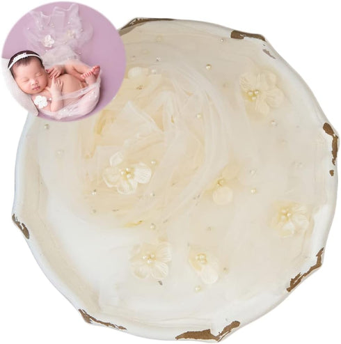 Zeroest Newborn Photo Props Photography Wrap for Babies, Lace-Tulle Wraps Blanket for Photo Shoot Outfits (Cream)