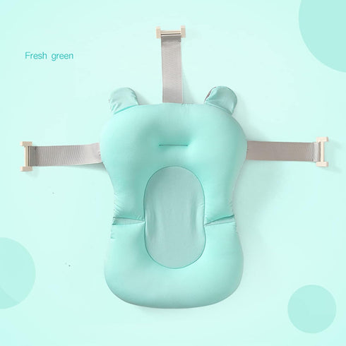 Baby Bath Cushion Pad Newborn Bathtub Mat Infant Bath Supporter Net Baby Bathtub Pillow Non-Slip Floating Bathing Tub Seat (Green Bear, 28cm*43cm*26cm)