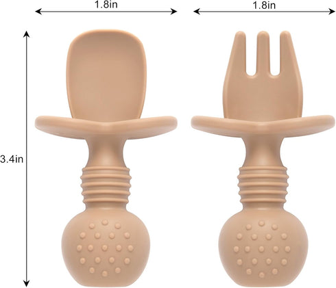 Silicone Baby Feeding Set, 2 Pack Divided Plates with Suction, 2 Pack Spoons and Forks, BPA Free, Baby Led Weaning