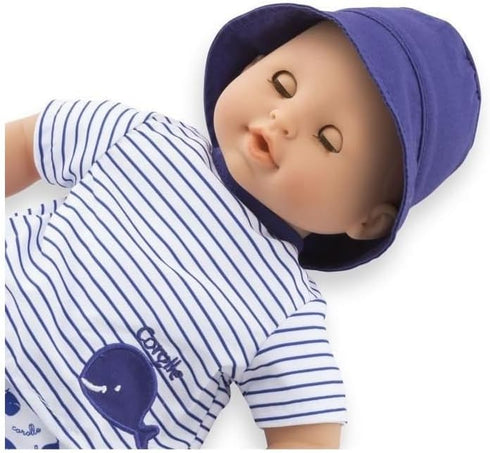 12" 18 Corolle Bebe Bath Marin Baby Doll - Soft-Body with Rubber Whale Toy, Safe for Water Play in Bathtub or Pool