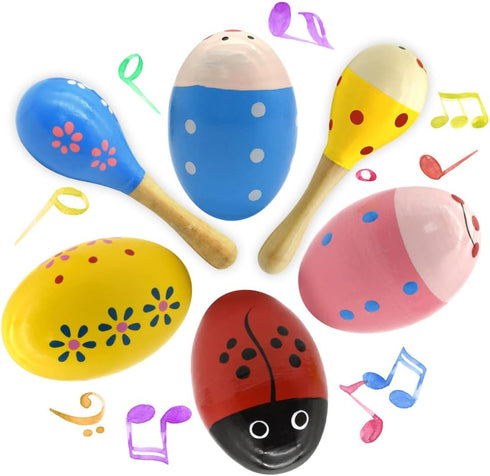 Wooden Easter Eggs Shakers Toys, Maracas Kids Hand Percussion Shakers for Party Favors, 4 Pack Easter Eggs with Shaker