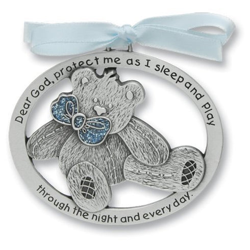 Sweet Teddy Bear Crib Medal for Baby Boy, 2-1/2" Pewter Finish - Christening/Shower Gift