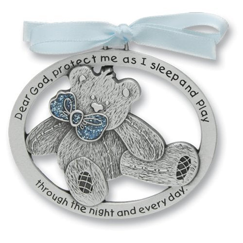 Sweet Teddy Bear Crib Medal for Baby Boy, 2-1/2" Pewter Finish - Christening/Shower Gift