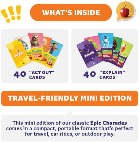 6+ 80 Epic Charades Mini Game for Kids Ages Travel-Friendly Mini Edition Act Out & Explain Cards with Illustrations