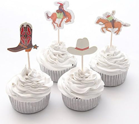 iMagitek 48 Pack Western Cowboy Cupcake Toppers for Birthday Party, Baby Shower Decorations