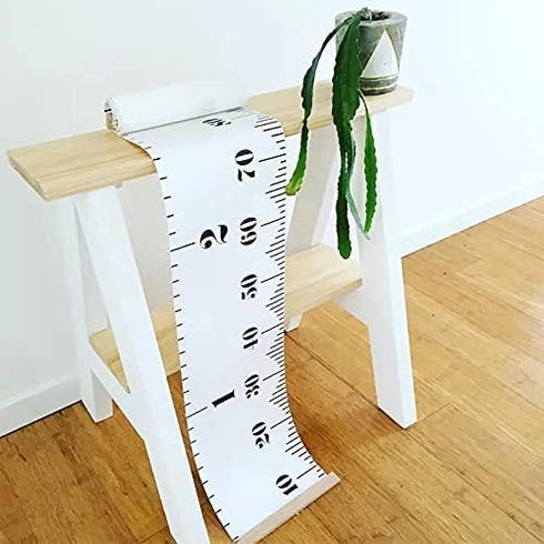 Kids Growth Chart, Wood Frame Fabric Canvas Height Measurement Ruler for Child's Room Decoration (White & Black)
