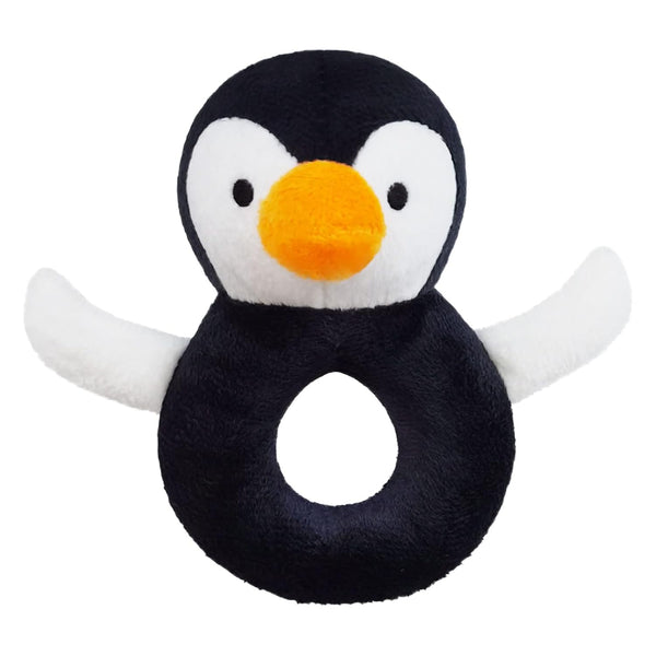 Baby Penguin Soft Rattle Toy - Plush Infant Shaker, Easy-Grasp Stuffed Animal for Newborns, Black & White, 5"