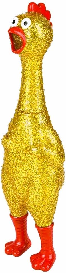 13.5" (4 Pack 2 2 Large Sparkle Glitter Rubber Squeeze Chicken with a Long Funny Squeaky Sound (Gold - Silver) Glitter