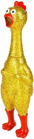 13.5" (4 Pack 2 2 Large Sparkle Glitter Rubber Squeeze Chicken with a Long Funny Squeaky Sound (Gold - Silver) Glitter