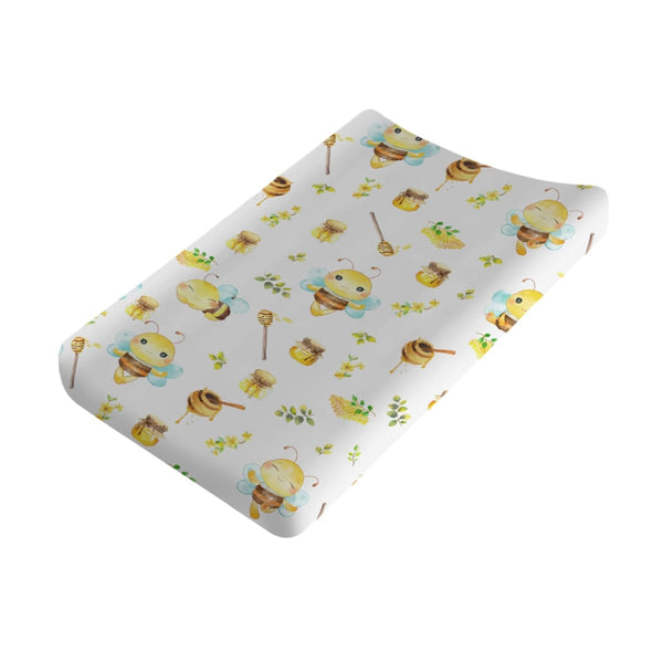 Cartoon Bees Boho Leaves Honey Changing Pad Covers for Baby Boy Girl 32''x16'' - Retro Floral Fitted Sheets for Diaper