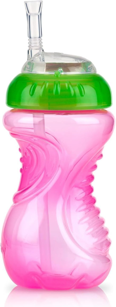 Nuby No-Spill Soft Straw Easy Grip Sippy Cup for Girls - 10 Oz, 3-Pack, 12+ Months