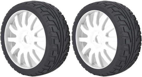 2Pcs Racing Car Rubber Wheel Hub Tires for 1/8 On-Road Racing RC (White)