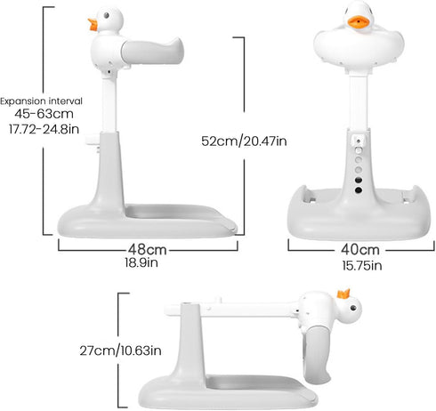 VEAREAR Foldable Baby Bathtub with Shower Rack, Anti-Slip Base Portable Toddler Bath Stand Duck Design, Adjustable Baby