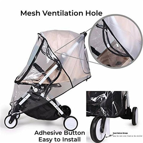 Universal Stroller Rain Cover, Clear Waterproof Weather Shield for Baby Stroller, Protection from Snow and Rain