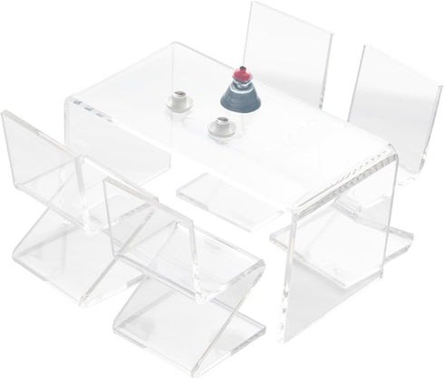 SAMCAMI Dollhouse Furniture, Transparent Acrylic Dining Table with Chairs for 1/12 Scale