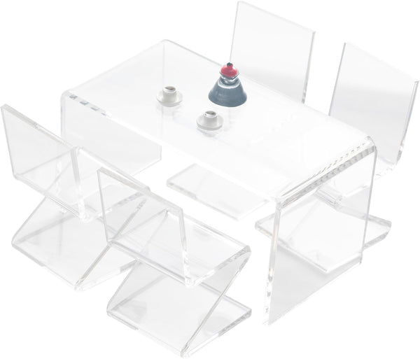 SAMCAMI Dollhouse Furniture, Transparent Acrylic Dining Table with Chairs for 1/12 Scale