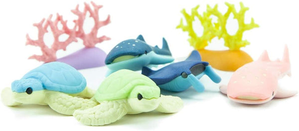 Iwako Deep Sea Animals Erasers, Turtle, Shark, Stingray, Coral Reef