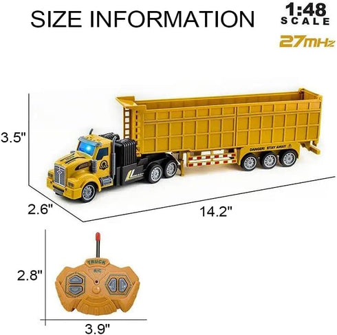 14" 1:48 2 3 4 5 RC Dump Truck with Trailer - Mini Semi Truck Toy with Rechargeable Batteries, Remote Control Car