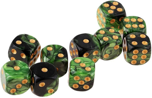 10PCS Polyhedral D6 Dice 16mm Acrylic Game Dice for RPG MTG DND Table Games (Green Black)