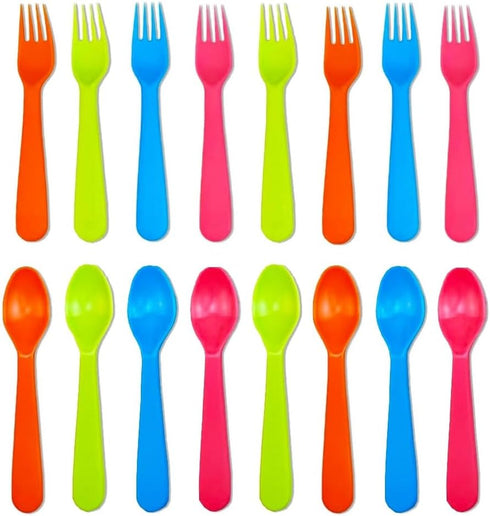 16 Pcs Kids Utensils Set - Reusable Plastic Forks and Spoons, Durable Toddler Silverware Cutlery for Lunch Box, BPA Free