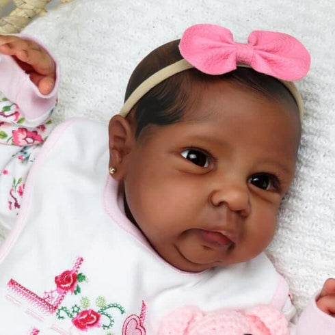 Pinky Lifelike 20 Inch Black Reborn Baby Doll, Soft Body Realistic African American Cloth Body Toy for Kids Age 3+