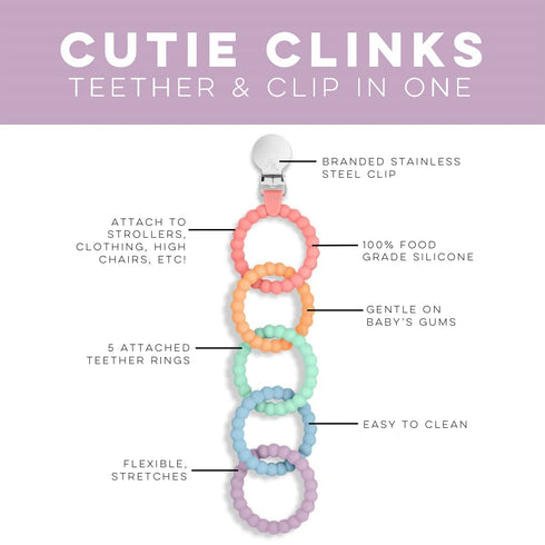 Ryan & Rose Cutie Clinks Attachable Teether Chew Toy for Babies (Mosaic)