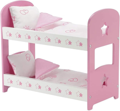 Emily Rose 14 Inch Doll Bunk Bed Set - Pink/White Wooden Furniture