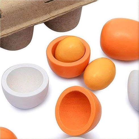 Sportsvoutdoors 6PCS Wooden Egg Kitchen Toys, Kids Play Food Cooking DIY Pretend Play Food Set