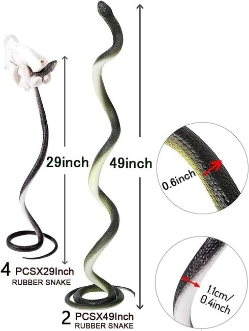 6 Pieces Large Rubber Snakes Realistic Fake Plastic Snake Toys to Keep Birds Away for Garden Props Prank Stuff
