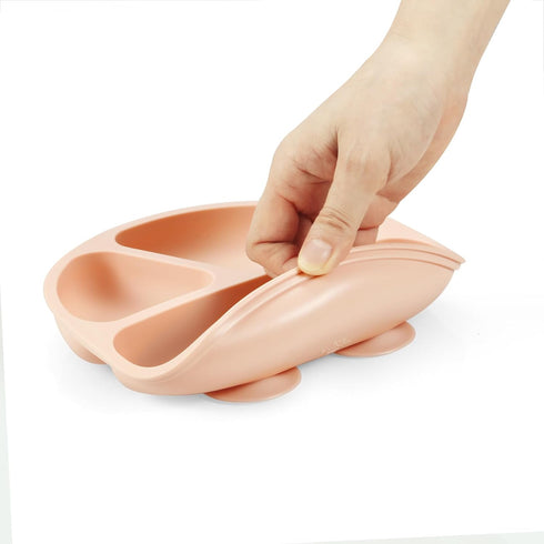 PandaEar 2 Pack Silicone Divided Suction Plates with 2 Spoons and 2 Forks for Babies & Toddlers, Pink & Linen