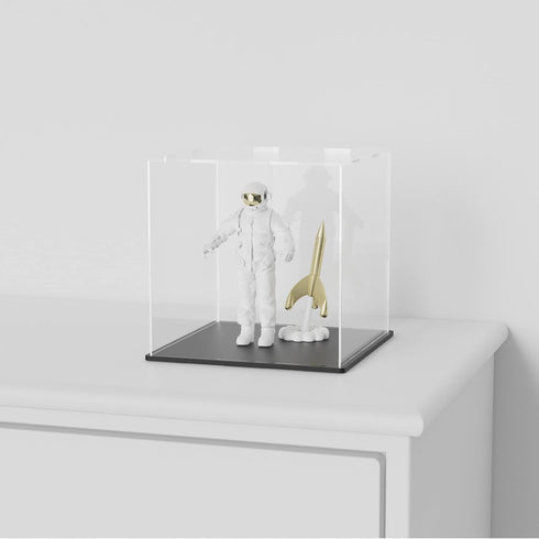 SVENJBB Acrylic Display Case, Clear Cube Boxes 10x8x9 Inch, Matte Black Base and Lid for Collectibles and Miniature