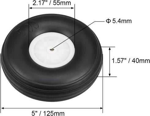 uxcell Tire and Wheel Sets for RC Car Airplane,PU Sponge Tire with Plastic Hub,5" 2pcs