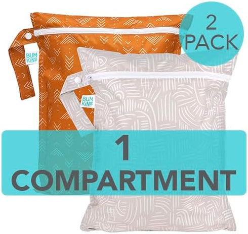 Bumkins Waterproof Wet Bag for Baby, Travel Swim Suit Cloth Diapers, Zip Reusable Bag, 2-pk Desert Boho