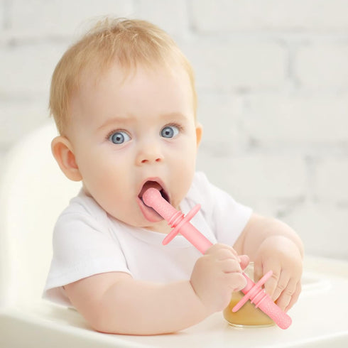 Fu Store Hollow Teether Tube with Safety Shield, 5 Pack Silicone Chew Straw Toy for Babies 3-12 Months BPA Free