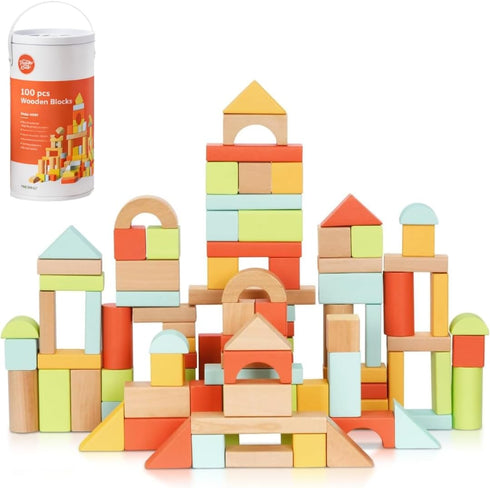 Pidoko Kids 100pcs Building Blocks for Toddlers 1-3, Wooden Blocks for Kids