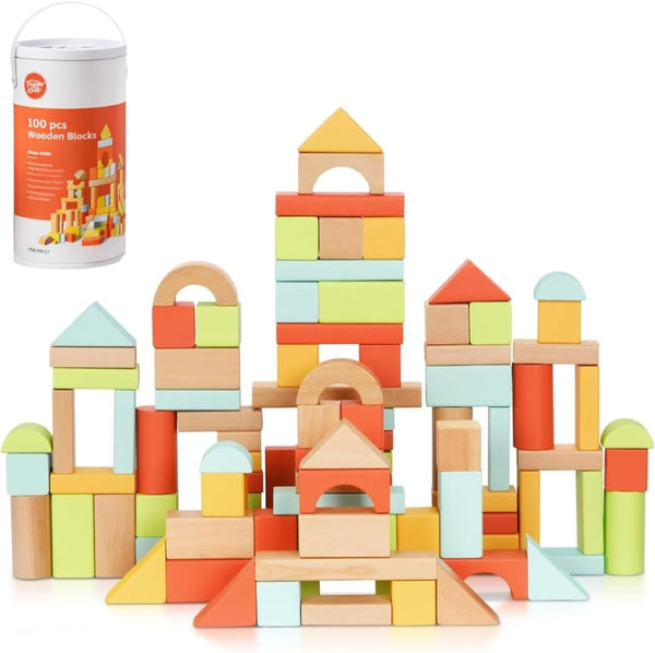 Pidoko Kids 100pcs Building Blocks for Toddlers 1-3, Wooden Blocks for Kids