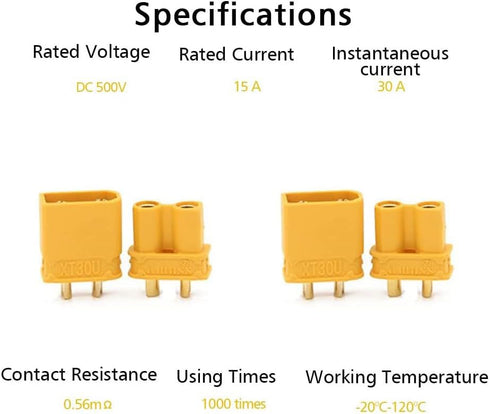 10Pairs Amass XT30 Connector Male Female, XT30U Bullet Plug Heat Shrink for Battery ESC Charger Lead