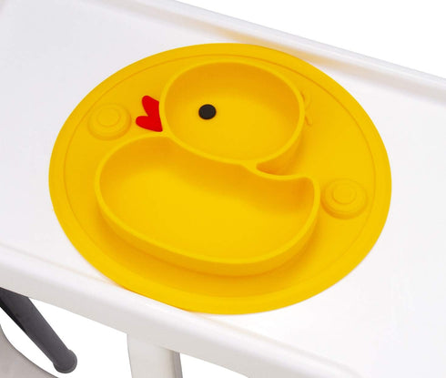 Linowos Silicone Divided Toddler Plates - Portable Non-Slip Suction Plates for Children, BPA Free (Duck-Yellow)