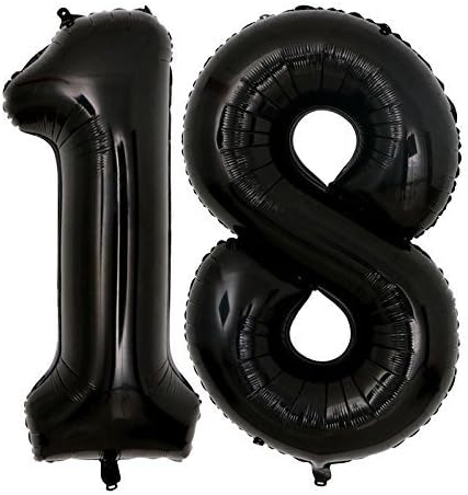 40 Inch Jumbo Black 18 Number Balloons for 18th Birthday Party Decoration, Supplies for Men and Women