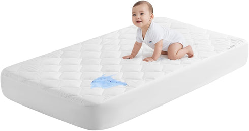 1 Pack, 52''x28'', SLEEP ZONE Waterproof Crib Mattress Protector Elastic Fitted Twin Mattress Pad Ultra Soft