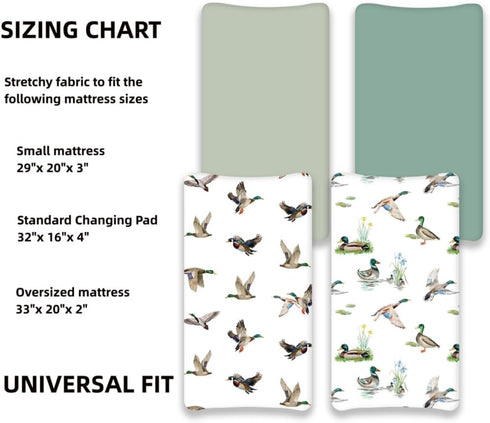 FIGEPO 4 Pack Mallard Duck Baby Changing Pad Covers Neutral Unisex Breathable Fitted Nursery Sheets for Baby Girl