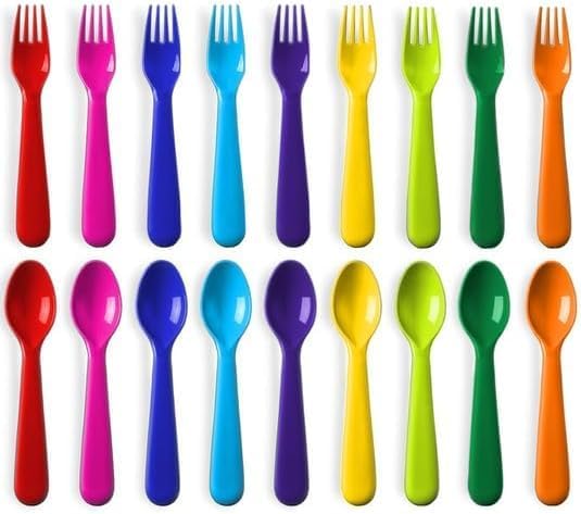 Toddler Utensils Set, 18 Pcs Plastic Kids Forks and Spoons, BPA Free, Dishwasher Safe, Brightly Colored Silverware