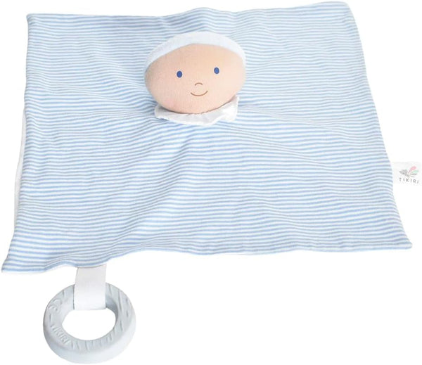 Tikiri Cherub Baby Comforter with Rubber Teether - Blue