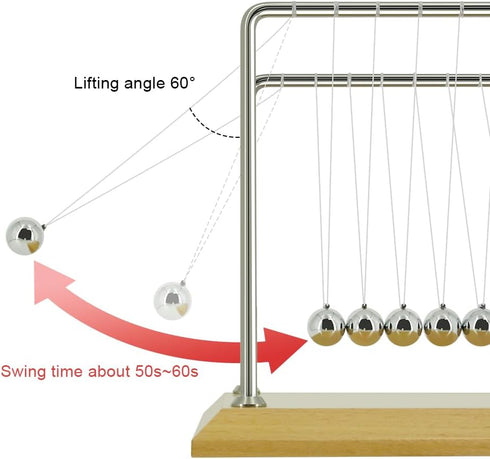 Newtons Cradle Pendulum with 7 Balls - Balance Ball Science Gadget with Wood Base for Home and Office