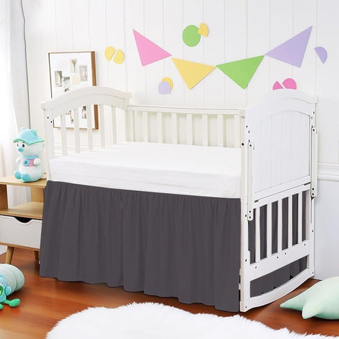 (28 52 14) Inch Crib Ruffle Bed Skirt Microfiber Nursery Bedding Skirt for Baby Girls x x - Dark Grey Solid