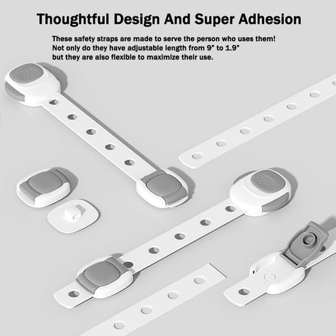 Child Proof Refrigerator Lock Pack, 6 Cabinet Locks Baby Proofing Straps for Kids Safety with 3M Adhesive