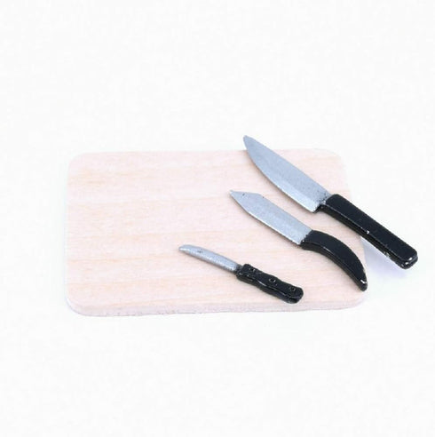 SXFSE 1:12 Set Dollhouse Decoration Accessories, Dollhouse Miniature Scene Model Kitchen Knives with Chopping Board